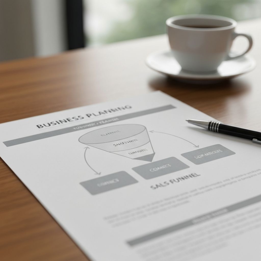 Documento de fluxograma com funil de vendas e processos